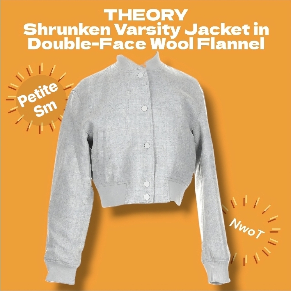 Theory Shrunken Varsity Jacket Double-Face Wool Flannel XS Grey Cropped NwoT